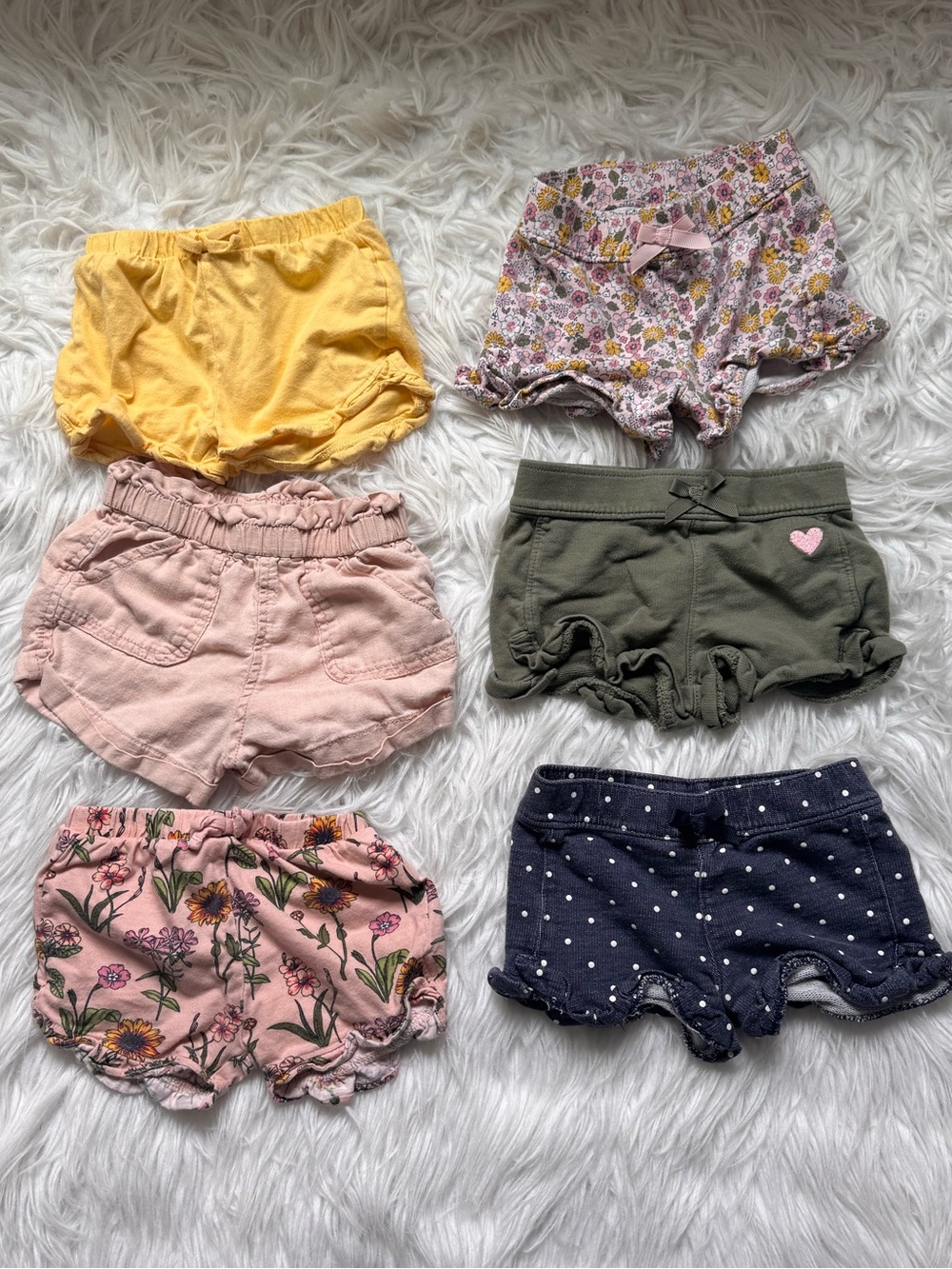 Six 18 months size baby shorts